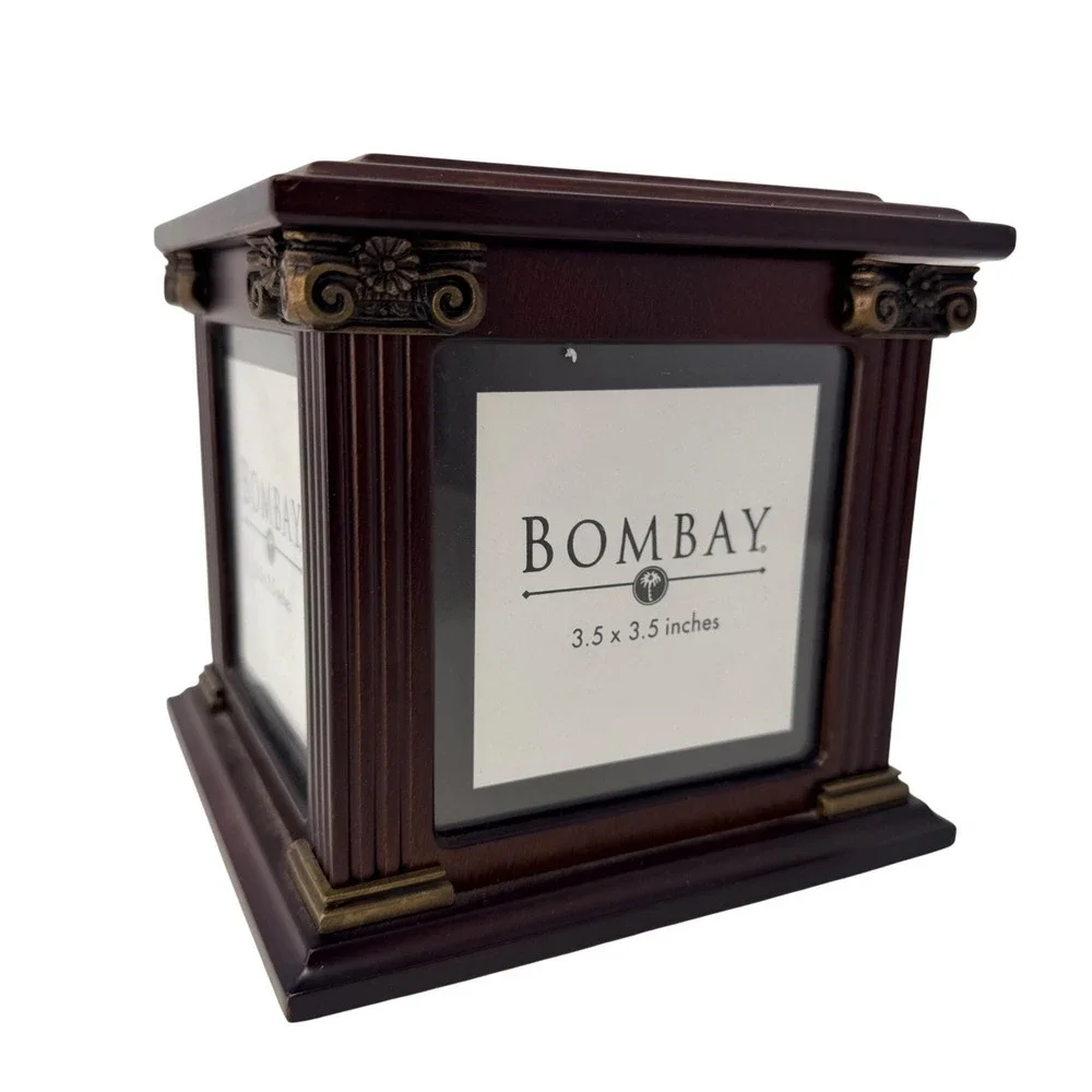 Vintage Bombay Company Photo Cube Box Wood Picture Display Storage New Old Stock